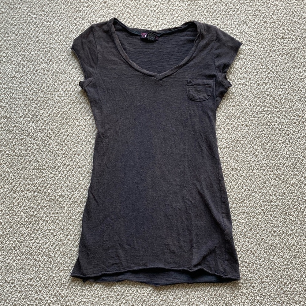CURE Y2K V-Neck Pocket Indie Sleeze T-Shirt Small Fitted Brown Lizzie McGuire